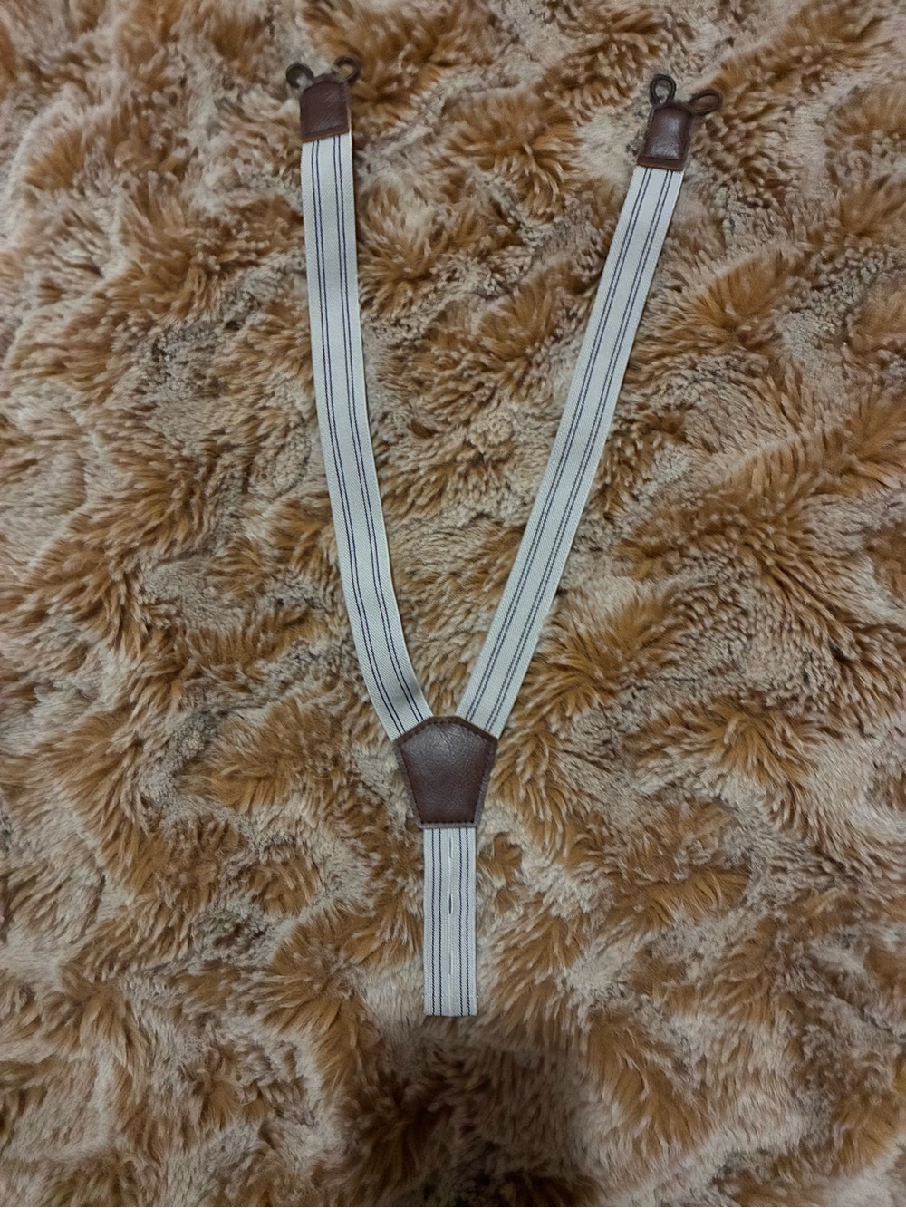Like new vintage style Cream Stripe Suspenders with Brown Leather Details